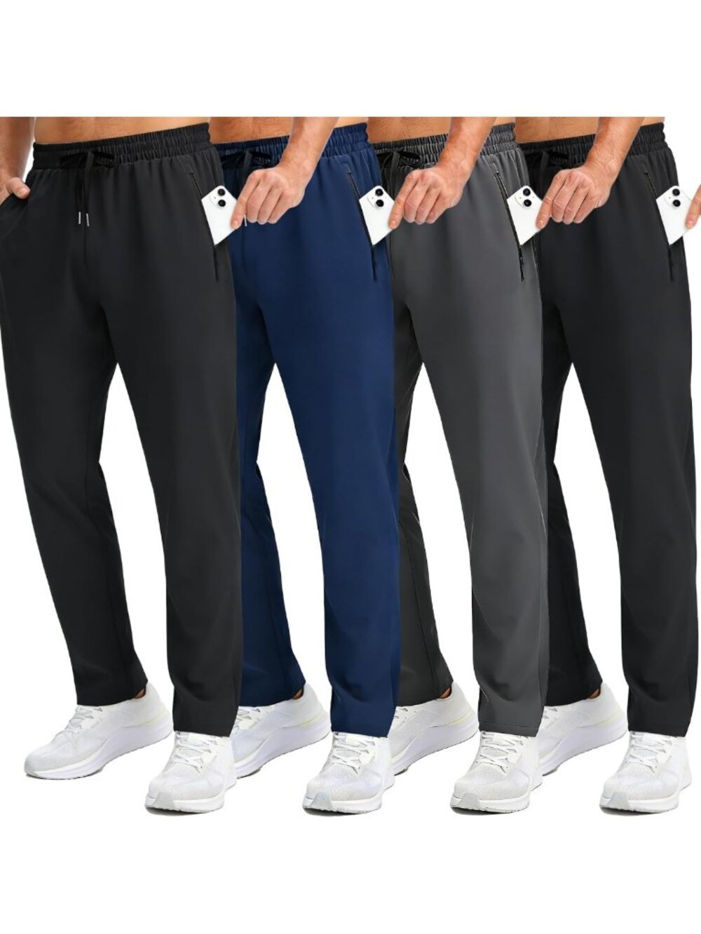 Men's Athletic Joggers 4 Pack with Zipper Pockets - Comfortable Sweatpants Set